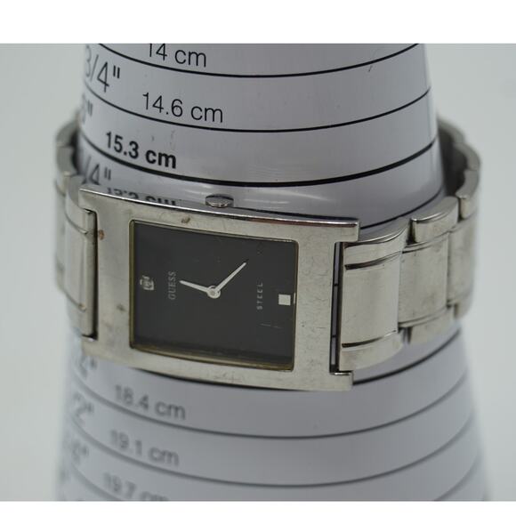 Guess Steel Watch Unisex 26mm Silver Tone Tank Black Dial with New Battery - Picture 6 of 6